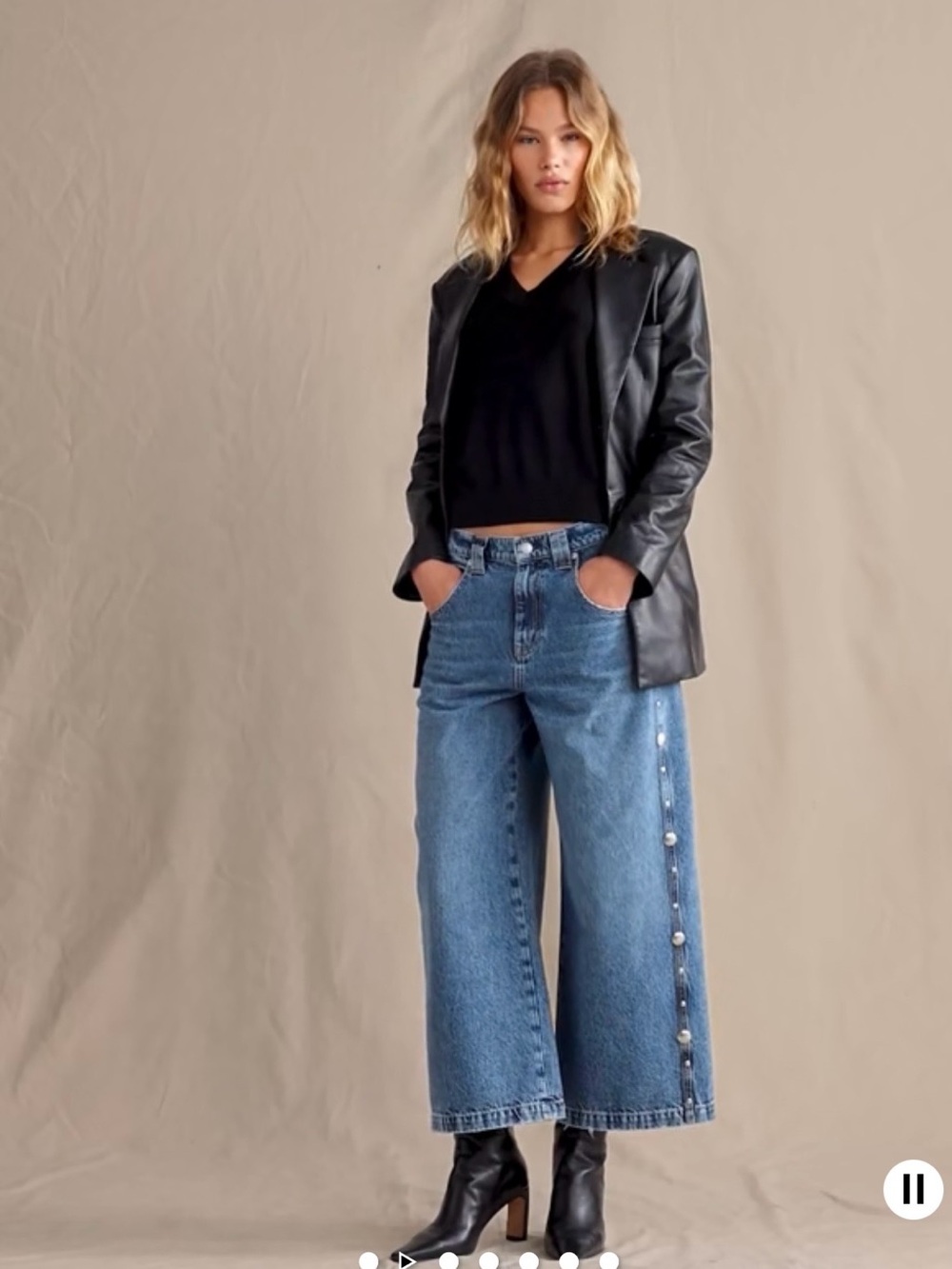 Banana Republic Medium Blue Wide-Leg Jeans with Side Button Trim -